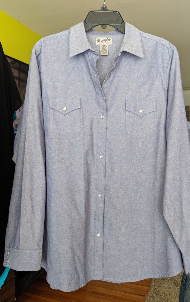 Wrangler Wrancher Button Up Shirt Blue with Snaps